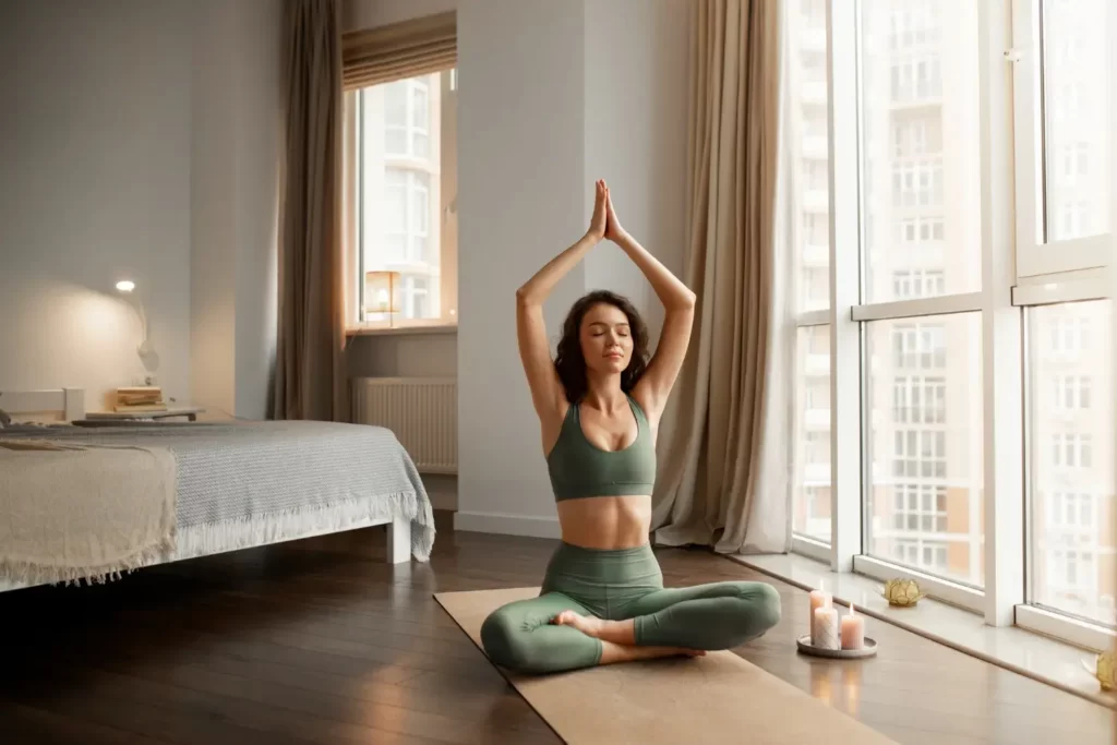 woman at home doing yoga